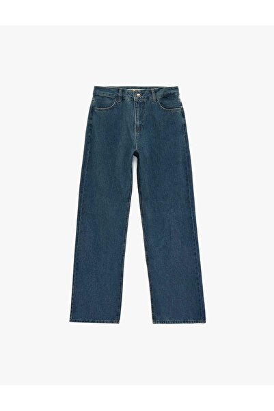 Koton Long Straight Leg Stoned Indigo Women's Jean Trousers with Pockets 6Sal...