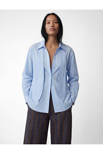 Koton Çizgili Fular Yaka Mavi Kadın Gömlek 6SAK60146PW