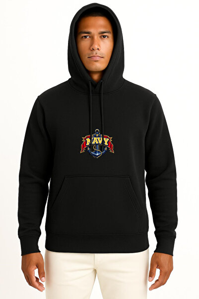 Bahriyeli Collection Hooded Anchor and Navy Chest Printed Unisex Sweatshirt