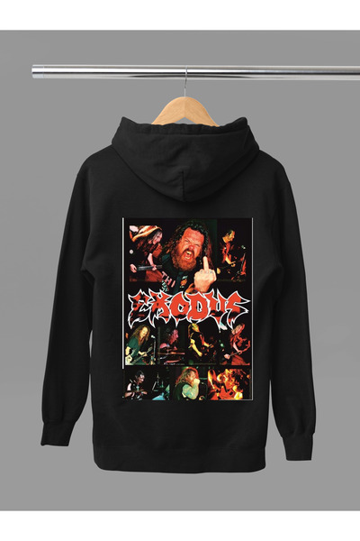 MAGORS سترة روك قطنية مطبوعة من EXODUS بأكمام طويلة وثلاث خيوط وقبعة للرأس