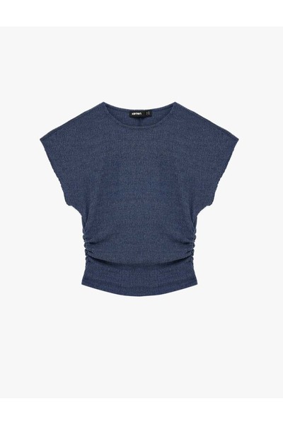 Koton Bürümcük Fabric Slim Fit Short Sleeve Crew Neck Draped Textured T-Shirt