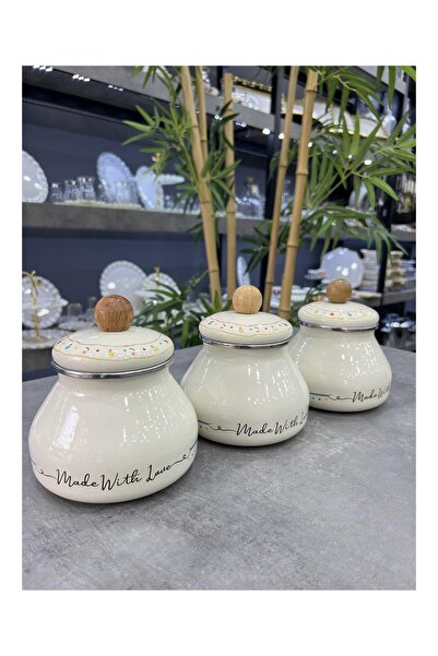 ozbience Emaye Lüx 3'lü Tombik Kavanoz Seti, Şık ve Dayanıklı Saklama Çözümü