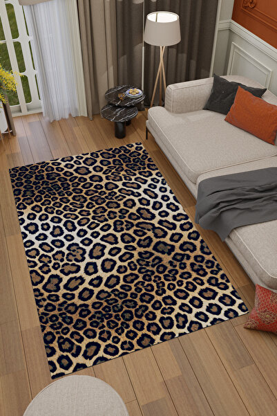 THEMODERNHANE Leopar Desenli Dijital Baskılı Yıkanabilir Kaymaz Tabanlı Dekor...