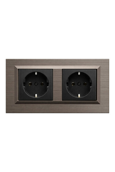 OVİVO Quantum Metallic Black Grounded Socket Copper Double Frame