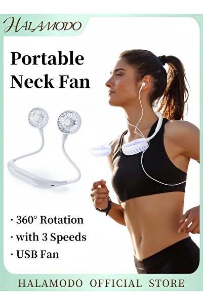 HALAMODO Adjustable Hand Free Neckband Fans With USB FS0001 White