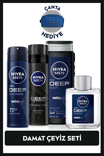 NIVEA MEN Erkek Damat Seti, Duş Jeli 500 ml, Sprey Deodorant, Losyon 100 ml, ...