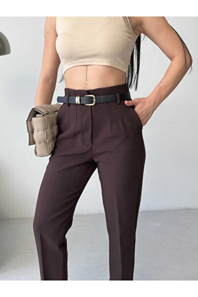 MYGİYİMİSTANBUL Kemerli, High-Waisted, Narrow-Leg, Fabric Pants.