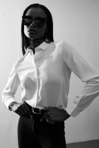 5in1Canpolat Ecru Draped Crepe Shirt 2418