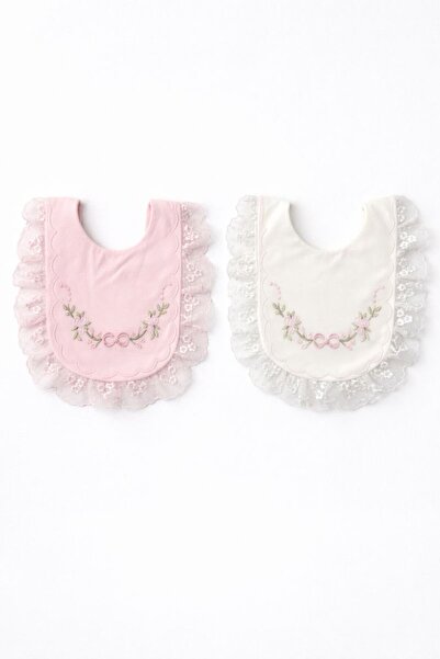 Kardeşler Bebe طقم مريلة أطفال مطرزة بالدانتيل والزهور مكون من قطعتين