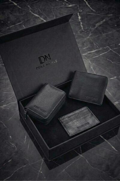 Duke Nickle Men's Black Classic and Zippered Wallet Card Holder Set, Boxed St...