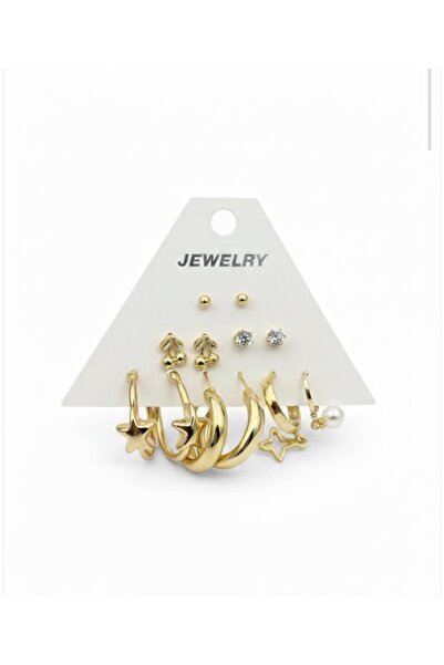 stainless steell gold renk 12 adet (6 çift) paslanmaz çelik küpe set 19