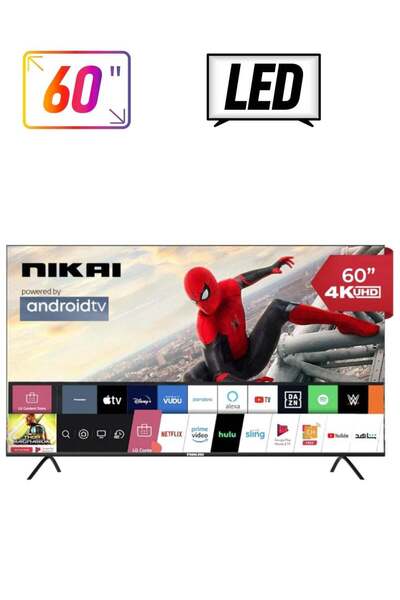 Nikai تلفزيون ذكي يعمل بنظام أندرويد LED بدقة 4K UHD مقاس 60 بوصة