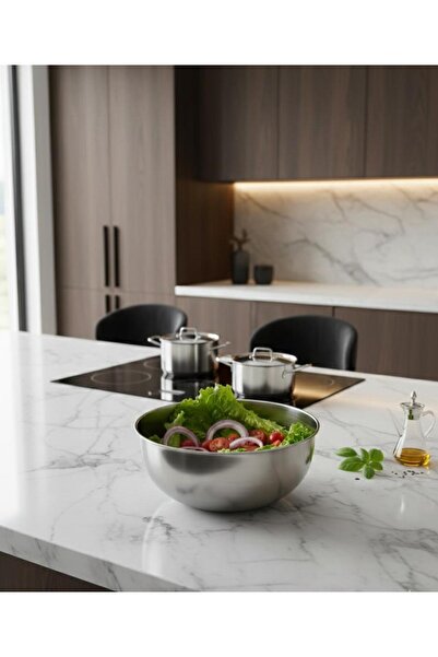 GörSeç Steel Mixing Bowl Large Size Salad Bowl Presentation Whisking Bowl Cak...