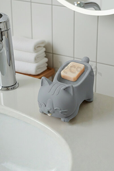 decory Light Gray Color Cute Cat Design Soap Dish, Decorative Cat Soap Dish w...