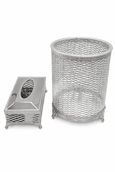 Urbanza Elegant Silver Tissue Box and Trash Bin Set – Decorative Metal Bathro...