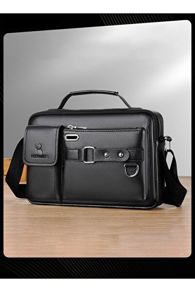 HALAMODO Men's Retro Horizontal Shoulder Bag Portable Business Leather Waterp...