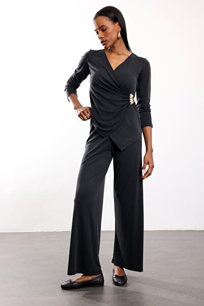 5in1Canpolat Anthracite Gold Double Breasted Suit with Accessories 39250