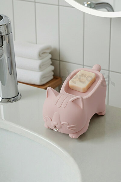 decory Pink Color Cute Cat Design Soap Dish, Decorative Cat Soap Dish with Wa...