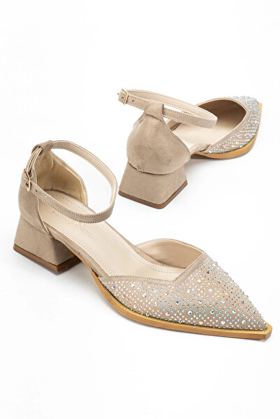 bakacstore Γυναικεία Μπεζ γυαλιστερά πέτρινα υφασμάτινα παπούτσια με χαμηλό τ...