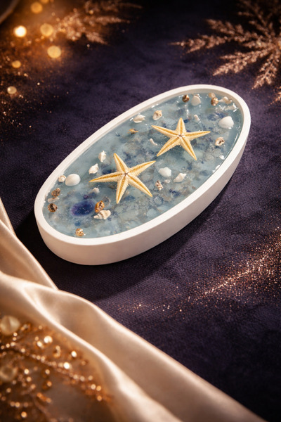 Bead Deniz Temalı Jel Mum | Taş Kayık Tasarımlı | Deniz Kabuğu & Deniz Yıldız...