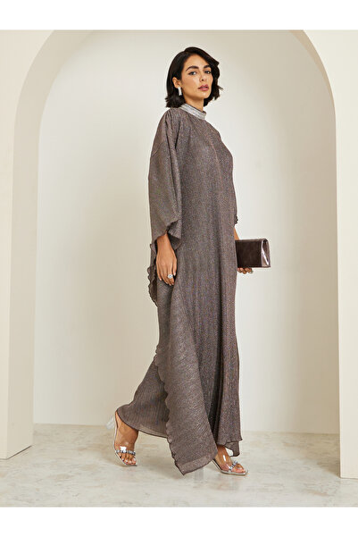 Styli Women Silver Shimmer Pleated Loose Fit Kaftan