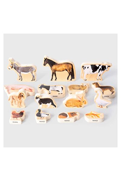 TickiT Blocuri din lemn cu animale domestice, 15 piese, copii varsta 1-7 ani