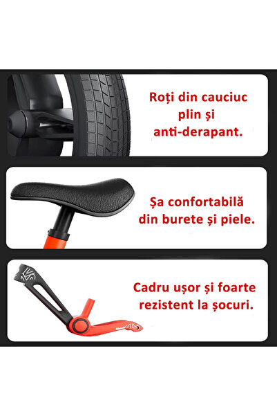 CLD -Care Love Devotion Bicicleta copii fara pedale, pentru 2 – 6 ani, pliabila, sa ajustabila , roti 30 cm, Rosu-negru, CLD