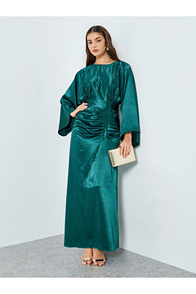 Styli Women Teal Long Sleeves A-Line Maxi Dress