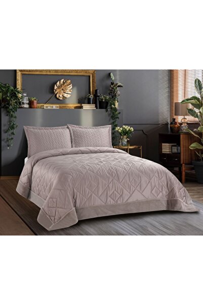 Bella Home Flame Double Maria Bedspread Set - 240X260 cm - Khaki with Origina...