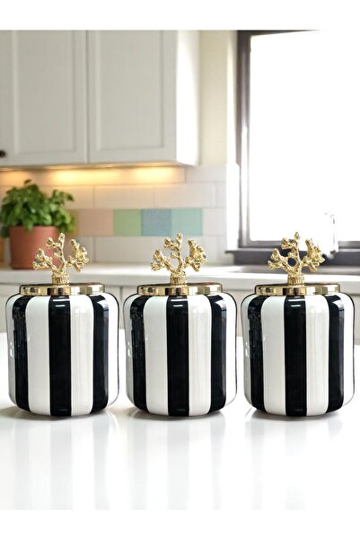ozbience Büyük 3’lü Siyah Mercan Baharatlık Seti, Zamaklı, 1.4 Litre Kapasiteli