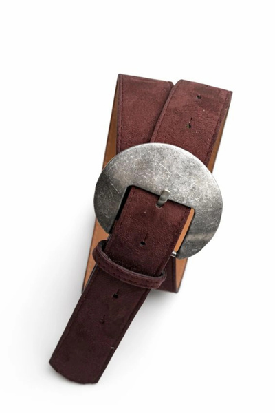 Purple by Banu Bitter Brown Oval Metal Buckle Suede Belt