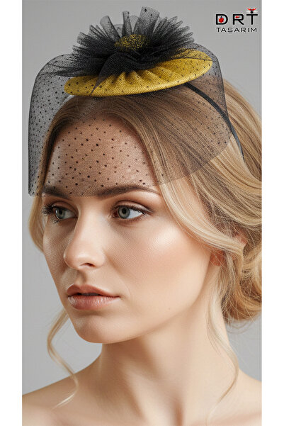 drt tasarım Handmade Design Black Tulle Yellow Circle with Black Floral Crown