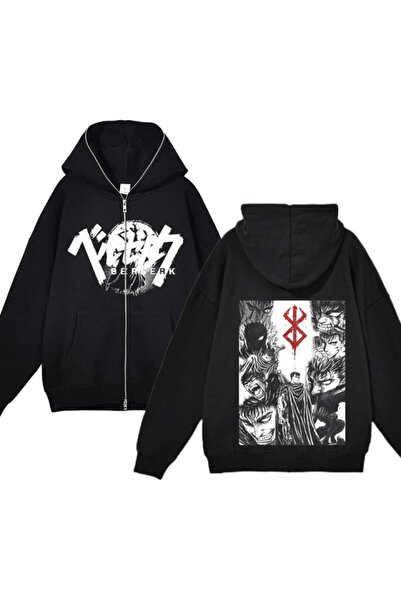 AZIZI TEKSTIL Μαύρη ζακέτα με κουκούλα και φερμουάρ, unisex