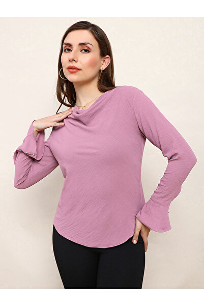 Globus By Styli Women Pink Cowl Neck Flared Sleeves Top