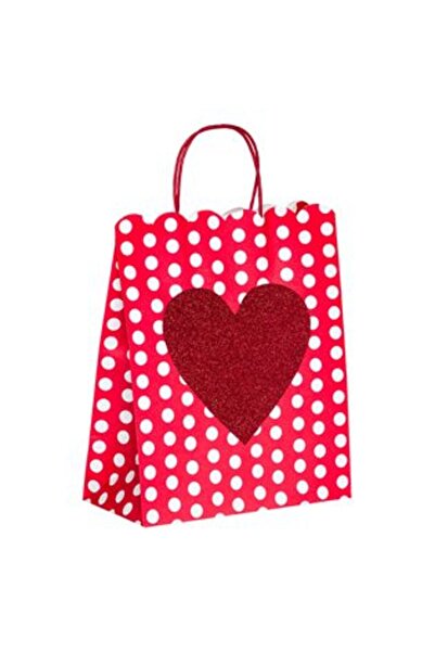 SHOPIENS Red Kraft Bag with Glitter Heart for Gift 26 x 12 x 33 cm