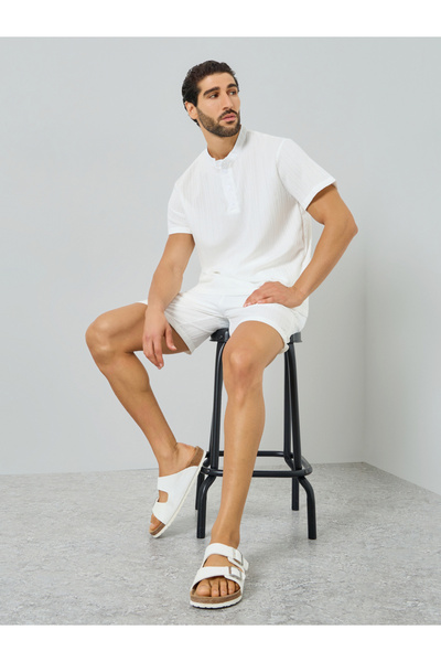 Take Two By Styli Men White Textured T-Shirt and Shorts Co-Ords