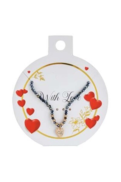 SHOPIENS Necklace with Black Iridescent Beads and Golden Heart with Rhineston...