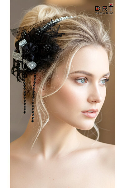 drt tasarım Handmade Design Black Tulle and Floral Crown