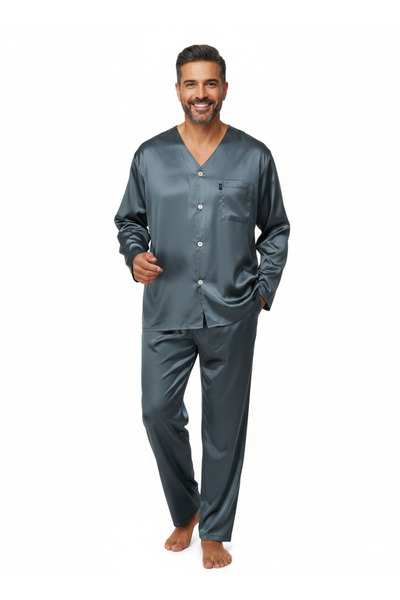 Oppland Men's Pajama Set Satin Fabric Prime Model with Pockets Comfortable Fu...