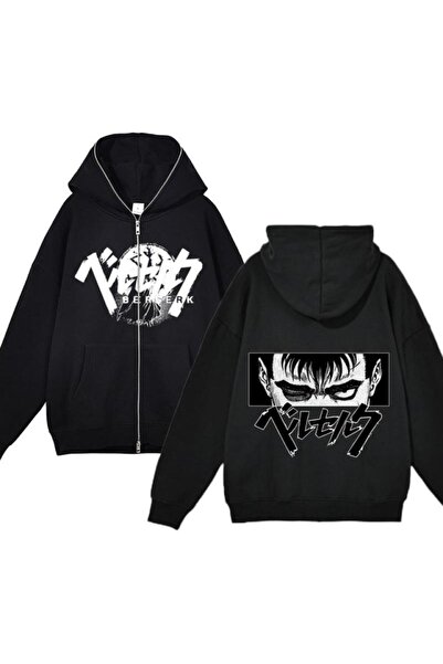 AZIZI TEKSTIL Black Unisex Hooded Zippered Cardigan