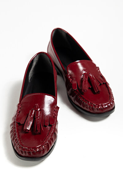 Tonny Black Women's Burgundy Women's Tassel Detailed Comfortable Loafer Shoes