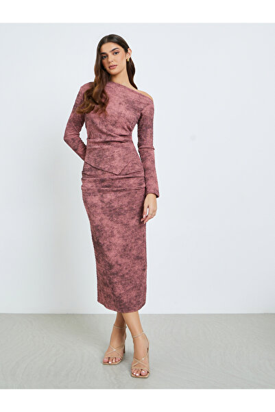 Styli فستان ميدي ضيق بلون خمري بكتف واحد للنساء