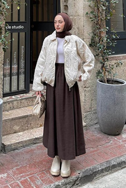 lamelif Embroidery Detailed Coat Cream