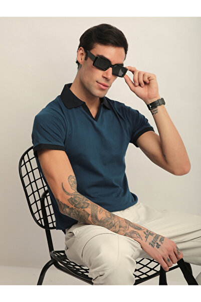 Dillinger By Styli بولو رجالي سادة بقصة عادية وياقة مفتوحة