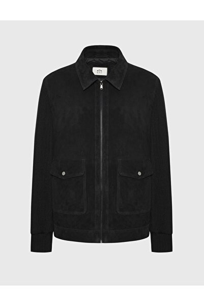 İLVİ Mark Genuine Knitwear Suede Leather Black Men's Coat