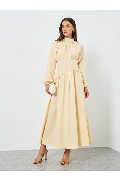 Styli Women Beige Long Sleeves A-Line Midi Dress