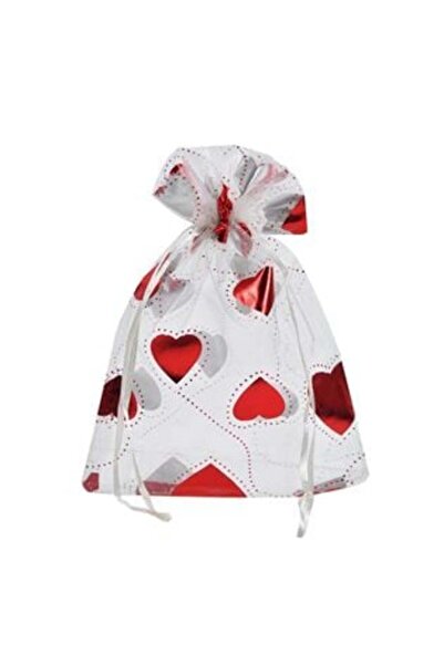 SHOPIENS White Organza Bag with Red Hearts