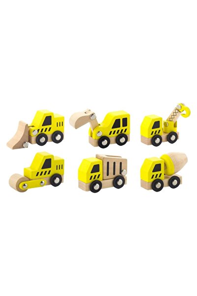 Viga Toys Utilaje constructii din lemn cu 6 piese, copii varsta 2-8 ani