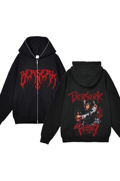 AZIZI TEKSTIL Μαύρη ζακέτα με κουκούλα και φερμουάρ, unisex