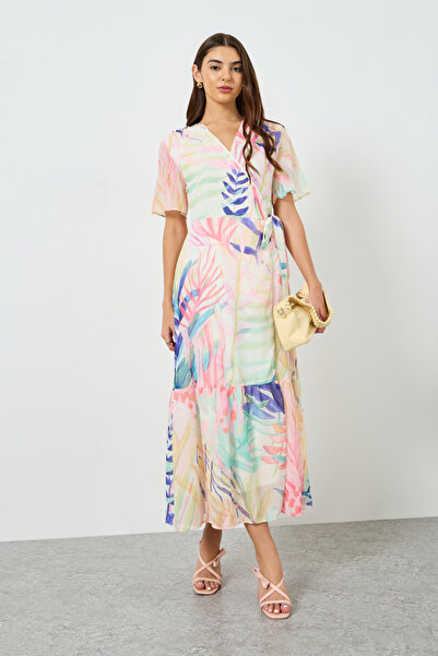 Styli Women Floral Print A-Line Wrap Midi Dress